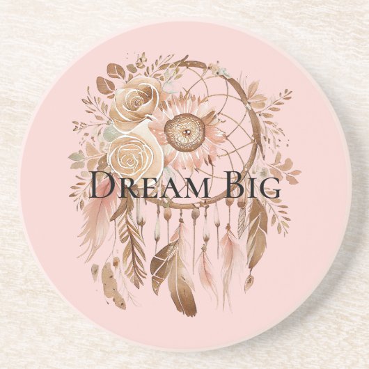 Blush Pink Floral Feathers Dream Catcher Zandsteen Onderzetter (Voorkant)
