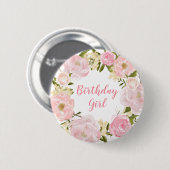 Blush Pink Floral First 1st Birthday Round Badge Ronde Button 5,7 Cm (Voorkant /achterkant)