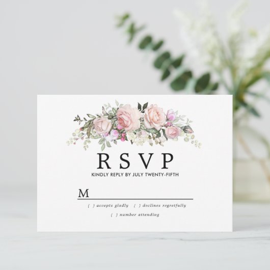Blush Pink Floral First Commune RSVP (Staand voorkant)