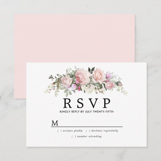 Blush Pink Floral First Commune RSVP (Voorkant / Achterkant)