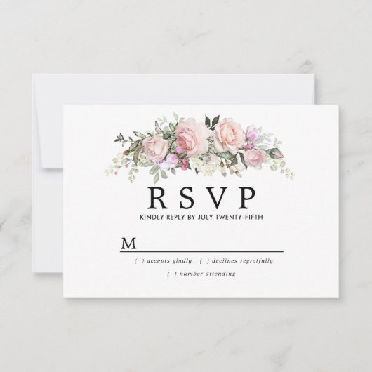 Blush Pink Floral First Commune RSVP Kaartje (Voorkant)
