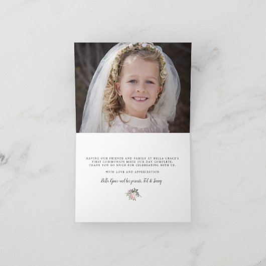 Blush Pink Floral First Community Foto Hartelijk d Bedankkaart (Binnen)