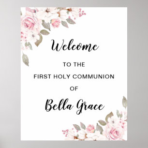 Blush Pink Floral First Community Welkomstteken Poster