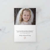 Blush Pink Floral First Communtion Foto Bedankkaart (Binnen)