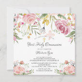 Blush Pink Floral First Heilige Communie Kaart (Voorkant)