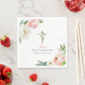 Blush Pink Floral First Heilige Communie Servet (Insitu)