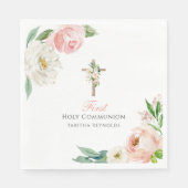 Blush Pink Floral First Heilige Communie Servet (Voorkant)