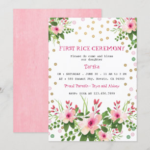 Blush Pink Floral First Rice Ceremony Mukhe BWhat Kaart