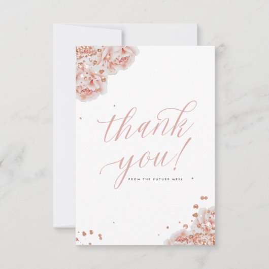 Blush Pink Floral Flat Dank u kaart (Voorkant)