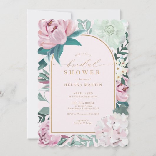 Blush Pink Floral Flowers Gold Arch Vrijgezellenfe Kaart (Voorkant)