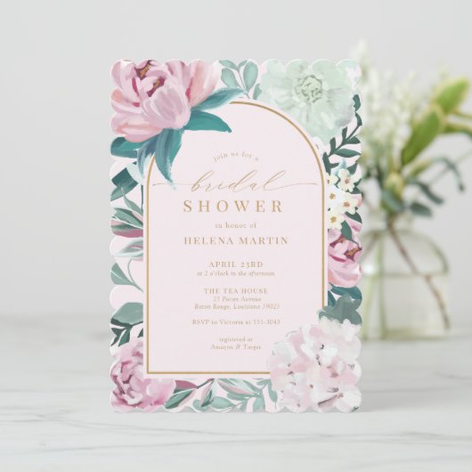 Blush Pink Floral Flowers Gold Arch Vrijgezellenfe Kaart (Staand voorkant)