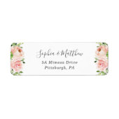 Blush Pink Floral Flowers Greenery Wedding Etiket (Voorkant)