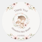 Blush Pink Floral Forest Uil Baby shower Bedankt Ronde Sticker (Voorkant)