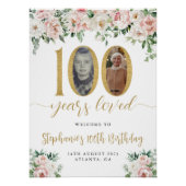 Blush Pink Floral Foto 100e verjaardag Welkom Perfect Poster (Voorkant)