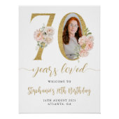 Blush Pink Floral Foto 70e verjaardag Welkom Sign Perfect Poster (Voorkant)