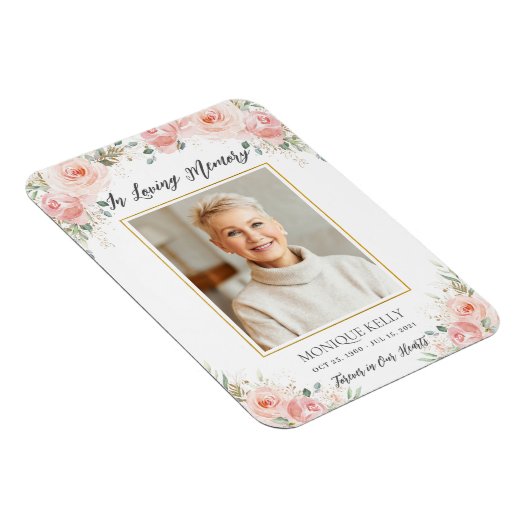 Blush Pink Floral Foto Funeral Memorial Hartelijk  Magneet (Rechterzijde)