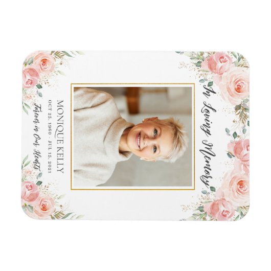 Blush Pink Floral Foto Funeral Memorial Hartelijk  Magneet (Horizontaal)