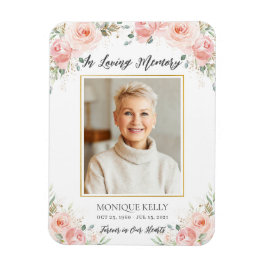 Blush Pink Floral Foto Funeral Memorial Hartelijk  Magneet
