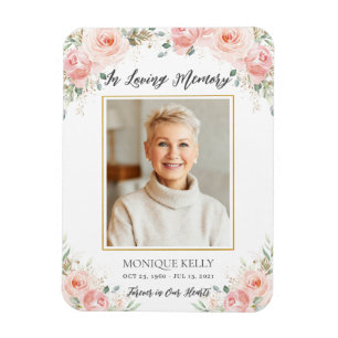 Blush Pink Floral Foto Funeral Memorial Hartelijk Magneet