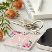 Blush Pink | Floral foto Monogram Sleutelhanger (Voorkant Rechts)
