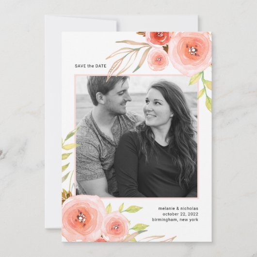 Blush Pink Floral foto opslaan datumkaart Save The Date (Voorkant)