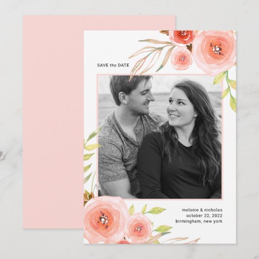 Blush Pink Floral foto opslaan datumkaart Save The Date (Voorkant / Achterkant)