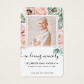 Blush Pink Floral Foto Sympathie Funeral Prayer Visitekaartje (Voorkant)