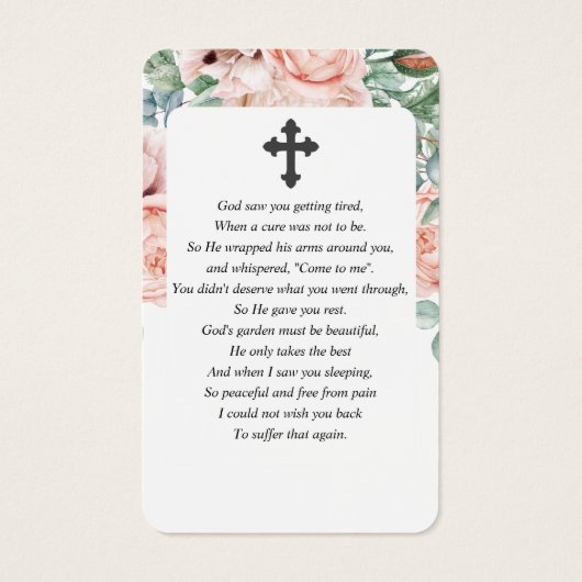 Blush Pink Floral Foto Sympathie Funeral Prayer Visitekaartje (Achterkant)