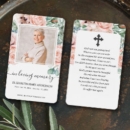 Blush Pink Floral Foto Sympathie Funeral Prayer Visitekaartje