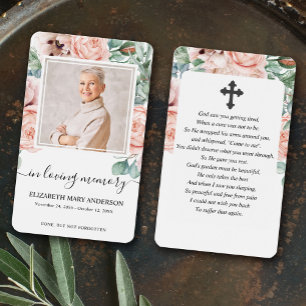 Blush Pink Floral Foto Sympathie Funeral Prayer Visitekaartje
