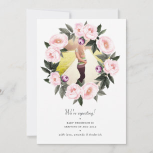 Blush Pink Floral Foto Zwangerschap Aankondiging