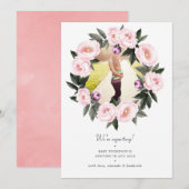Blush Pink Floral Foto Zwangerschap Aankondiging (Voorkant / Achterkant)