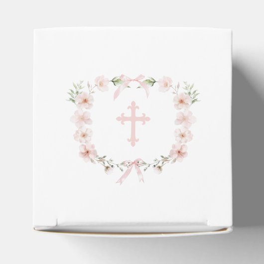 Blush Pink Floral Frame Baptism Cube Bedankdoosjes (Bovenkant)