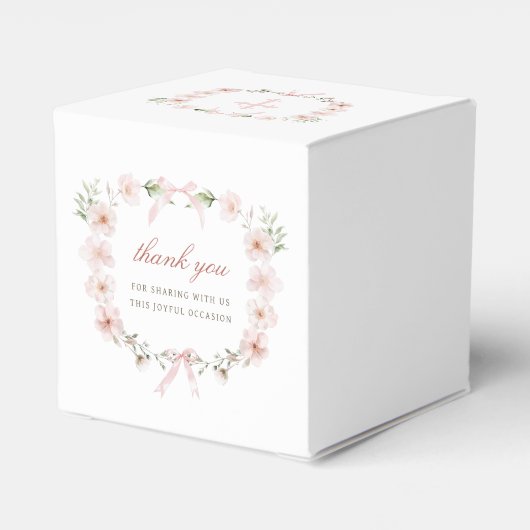 Blush Pink Floral Frame Baptism Cube Bedankdoosjes (Achterkant)