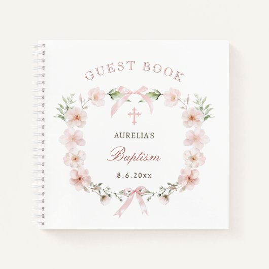 Blush Pink Floral Frame Baptism Guest Book Notitieboek (Voorkant)