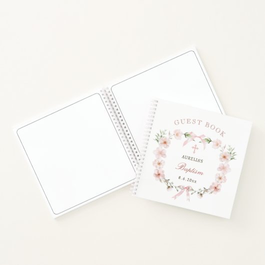 Blush Pink Floral Frame Baptism Guest Book Notitieboek (Binnen)