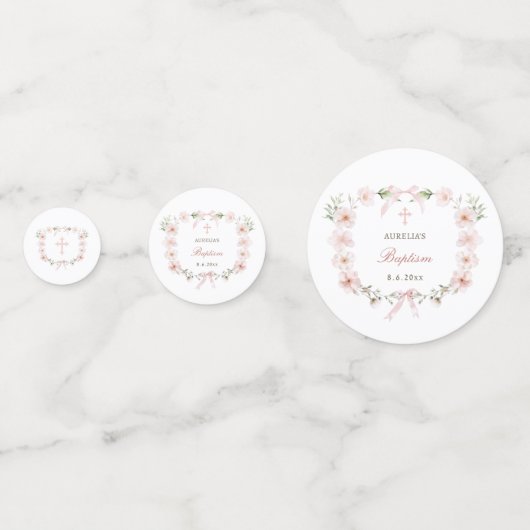 Blush Pink Floral Frame Baptism Table Confetti (Achterkanten)