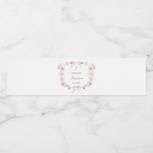 Blush Pink Floral Frame Baptism Waterfles Etiket (Enkel label)