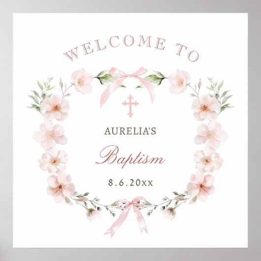 Blush Pink Floral Frame Baptism Welcome Poster (Voorkant)