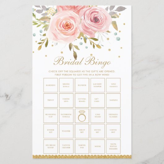 Blush Pink Floral Fun Vrijgezellenfeest Bingo Game (Voorkant)