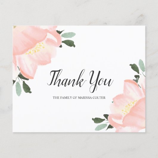 Blush Pink Floral Funeral Budget Hartelijk dank (Voorkant)