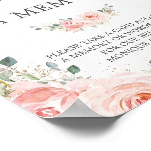 Blush Pink Floral Funeral Share a Memory Memorial Poster (Hoek)