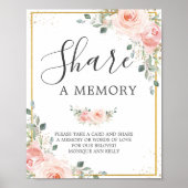 Blush Pink Floral Funeral Share a Memory Memorial Poster (Voorkant)
