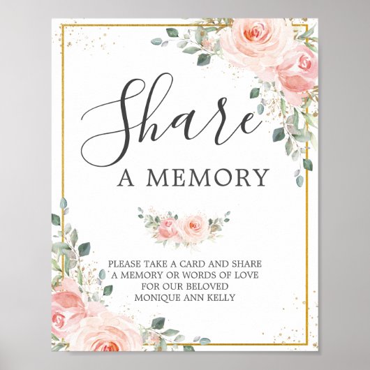 Blush Pink Floral Funeral Share a Memory Memorial Poster (Voorkant)