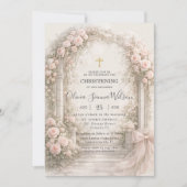 Blush Pink Floral Garden Bow Baptism Christening Kaart (Voorkant)