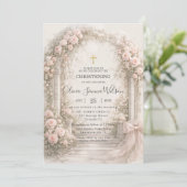 Blush Pink Floral Garden Bow Baptism Christening Kaart (Staand voorkant)
