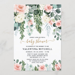 Blush Pink Floral Garden Waterverf Baby shower Kaart