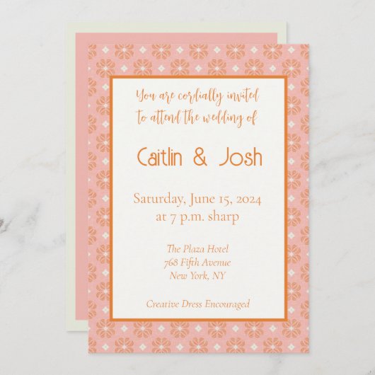 Blush Pink Floral Geo bruiloft uitnodiging (Voorkant / Achterkant)