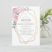 Blush Pink Floral Geometric Baptism of Christening Kaart (Staand voorkant)