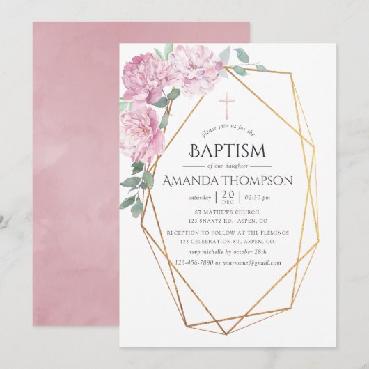 Blush Pink Floral Geometric Baptism of Christening Kaart (Voorkant / Achterkant)